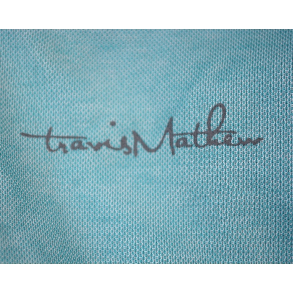 TravisMathew Mens XL Teal Blue Striped Pima Cotton Blend Short Sleeve Polo Shirt - Picture 5 of 10